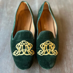 Stubbs & Wootton for J.Crew Classic Velvet Smoking Slippers Loafers Green Sz 6.5